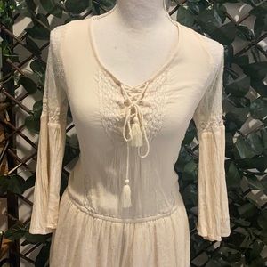 Cream American Eagle Tie Up Lacy Dress